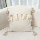 GobekUsa Boho Linen Cotton Pillow Cover with Tassels - Beige Square/Rectangular 45x45cm/30x50cm
