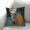 GobekUsa Cat Design Linen Pillowcase 45x45cm for Home Decor and Cushion Covers