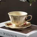 GobekUsa Lace Edge Flower Ceramic Cup & Saucer Set - Gold-plated Teacup for Dining Table