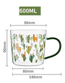 GobekUsa Cactus Glass Tea Milk Cups With Scale - Coffee Mug Tumbler Water Cups