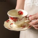 GobekUsa Blooming Roses Porcelain Coffee Mug with Golden Edge & Saucer
