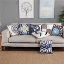 GobekUsa Blue Floral Mandala Leaves Wave Embroidered 45x45cm Cotton Pillow Cover