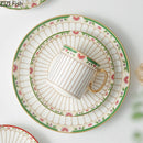 GobekUsa Gold-Striped Ceramic Cup & Saucer Set for Dining Table Coffee Milk Tea Juice