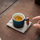 GobekUsa Gradient Glaze Ceramic Coffee Cup with Wooden Handle for Home and Office