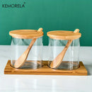 GobekUsa Glass Spice Jar Set with Bamboo Lid - 2/3PCS Round Mouth Seasoning Organizer