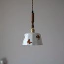 GobekUsa Brown Wood LED Pendant Light - Nordic Modern White Ceramic Hanging Lamp