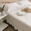 GobekUsa Korean Princess Floral Lace Ruffles Bedspread Set with 100% Cotton Quilting