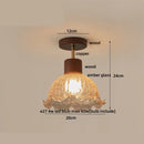 GobekUsa Amber Glass Wood LED Ceiling Light Fixture for Modern Living Room.