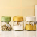 GobekUsa Glass Seasoning Jar with Spoon, Flip-Top Salt Shaker Kitchen Set