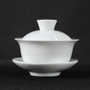 GobekUsa Lotus Hand-Drawn Gaiwan Tea Set - White Porcelain Jingdezhen Teapot Puer Cup