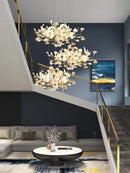 GobekUsa Gold Branches Chandeliers with Porcelain Leaves Pendant Light - Luxury Living Room Decor