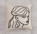 GobekUsa Lambswool Face Embroidered Cushion Cover 45x45 - Beige White Abstract Art Pillowcase