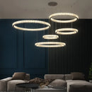 GobekUsa Golden Crystal Chandelier: Nordic Modern Luxury LED Hanging Halo for Living Room