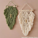 GobekUsa Handmade Macrame Leaf Hanging Tapestry Wall Decoration Mini Tapestry with Wood Stick