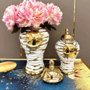 GobekUsa Gold & White Grain Ceramic Jar: Home Decor & Storage Accessory