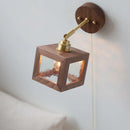 GobekUsa Clear Glass LED Wall Light Fixture Walnut Wood Pull Chain Switch Nordic Modern Wall Lamp