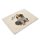 GobekUsa Cute Dog Linen Dining Mats Coasters 42*32cm Home Decor