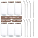 GobekUsa Glass Cup Set with Bamboo Lid: Bubble Tea, Coffee, Wine, Milk Tea Mug.