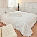 GobekUsa Leaf Embroidery Double Layer Lace Ruffles Quilt Set with Bedspread & Pillowcases