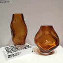 GobekUsa Amber Glass Vase & Artificial Flower Desk Decoration for Room Aesthetic