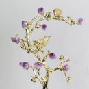 GobekUsa Golden Tree Crystal Flower Brass Amethyst Decor with Golden Bird Figurines