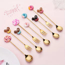 GobekUsa 4PCS Stainless Steel Creative Candy Donut Dessert Fork and Coffee Spoon Set