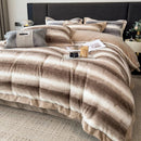 GobekUsa Cozy Faux Fur Bedding Set: Gradient Rabbit Fur Plush Cover Sheet Pillowcases