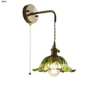 GobekUsa Glass & Copper Green Flower LED Wall Sconce with Pull Chain