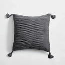 GobekUsa Knitted Grey Ivory Geometric Pillow Cover with Tassels, 45cm x 45cm