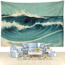 GobekUsa Blue Wave Oil Painting Tapestry Wall Hanging for Bohemian Style Room Decor