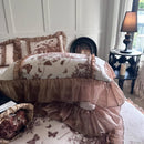 GobekUsa Butterfly Flowers Lace Velvet Bedding Set with Ruffles - Full Bed Linen Collection