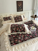GobekUsa French Rose Flowers Pattern Bedding Set, 100% Cotton, Ruffles, Duvet Cover, Bed Skirt