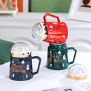GobekUsa Christmas Planet Ceramic Mug with Lid, Spoon - Xmas Gift Cofee Cup