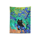 GobekUsa Irises Cat Tapestry: Van Gogh Inspired Black Cat Art & Floral Print