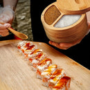 GobekUsa Bamboo Seasoning Box with Spoon - Rotating Cover Spice Container