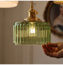 Nordic Green Glass Pendant Light With Brass Accents