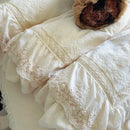 GobekUsa Lace Ruffles Velvet Wedding Bedding Set with Carved Details