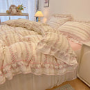 GobekUsa Lace Bedding Set: Printed Design, Single Queen Size, Cozy Quilt Cover, Fitted Sheet, 2 Pillowcases