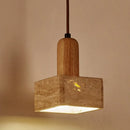 GobekUsa LED Pendant Lamp Yellow Travertine Stone Wood Nordic Modern Hanging Light