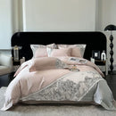 GobekUsa Luxe Butterfly Flowers Embroidery Bedding Set with Duvet Cover Sheet Pillowcases 4Pcs