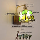 GobekUsa Amber Glass LED Wall Sconce with Walnut Wood, Pull Chain Switch for Living Room