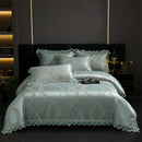 GobekUsa Golden Jacquard Cotton Lace Bedding Set - Silky Soft Duvet Cover, Flat Sheet, Pillowcase