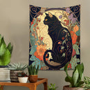 GobekUsa Black Cat Tapestry Wall Hanging - Psychedelic Floral Art for Cat Lovers