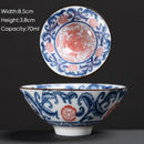 GobekUsa Blue & White Ceramic Kung Fu Tea Cup - Japanese Style Porcelain Sake Cups