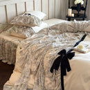 GobekUsa Lace Ruffles Bow Princess Bedding Set: Egyptian Cotton Duvet Cover, Bedskirt, Bedspread, Pillowcases