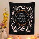 GobekUsa Botanical Olive Leaf Moon Phase Wall Hanging Tapestries - Black Psychedelic Home Decor