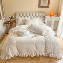 GobekUsa Korean Princess Style Cotton Bedding Set with Pleated Ruffles and Soft Quilt Cover