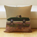 GobekUsa Cartoon Dog Car Drive Pillow Cover 45x45cm Linen Sofa Home Decor