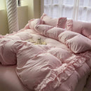 GobekUsa Korean Princess Ruffles Bedding Set - Soft Microfiber, Duvet Cover Pillowcases - All Sizes