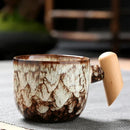 GobekUsa Ceramic Latte Mug with Wooden Handle for Coffee and Tea Menstruum